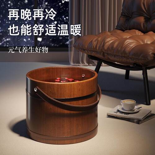 按手提脚泡木浴桶过小腿木质洗脚桶家用摩足桶木质洗1脚盆足浴盆