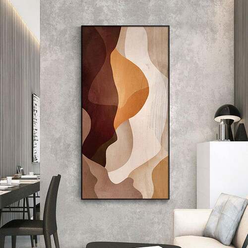 橙色抽象轻奢玄关竖装饰画现代头简约版挂画C-004样间板过道走廊
