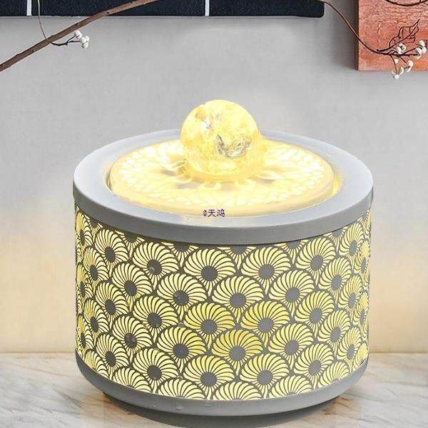 桌面现代家居轻奢环流YNN水生财水轮摆循件迷你风水晶球