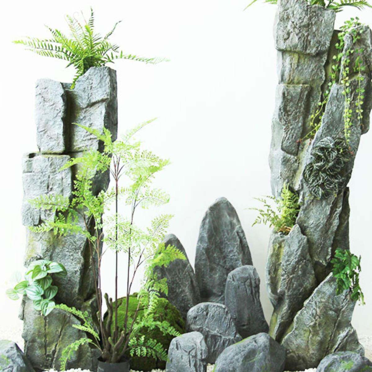 璃钢假花石头造景鱼缸装园饰庭院玻装饰假石假山造景摄影婚庆11KE