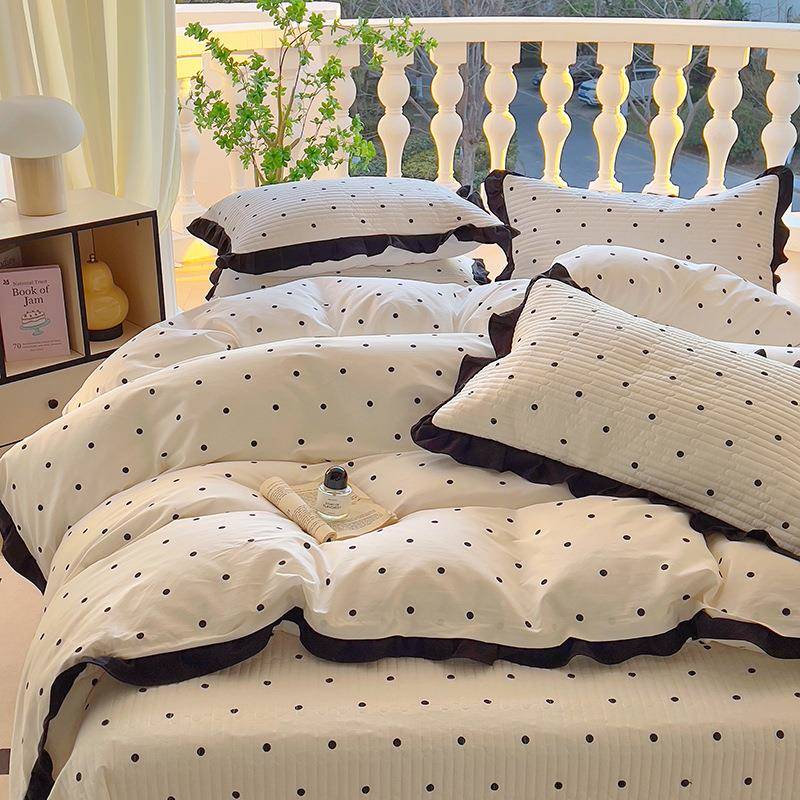 A类法式赫本床单盖三四件套花边款全棉水洗棉套被风meimeng夹棉床