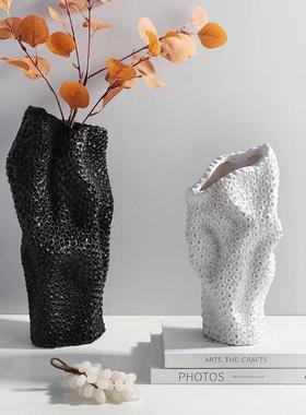 简约现代树脂白色多孔摆件样板房家客厅创意花瓶花装饰器0022品居