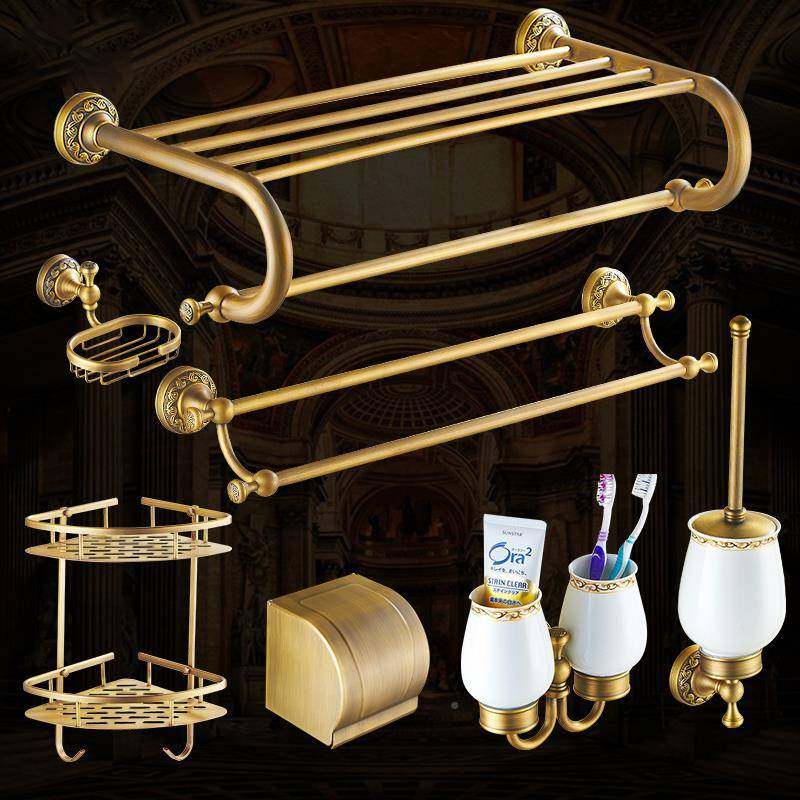 铜古浴巾架欧式毛DTU架套装美式巾卫生间免打孔复古浴室置仿物全,家装主材,卫浴五金组合套装/挂件套餐,淘宝优惠券,粉丝福利购,淘宝优惠卷