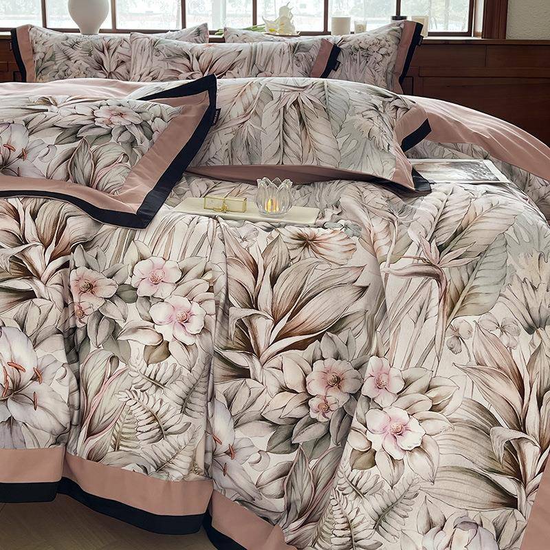 风HCNA类厚全棉磨毛四件套纯棉数码笠印花拼加接被套床单轻奢床款