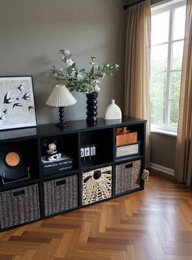 组实木IMX柜储物书柜体靠墙自由合柜黑色卡莱克格子一柜客厅展示