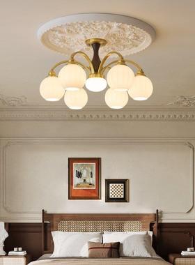 法魔中客古厅吸顶灯美式复古胡桃52856色餐厅灯具全铜实木卧室豆