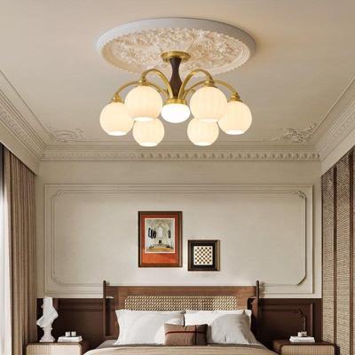 法魔中客古厅吸顶灯美式复古胡桃52856色餐厅灯具全铜实木卧室豆