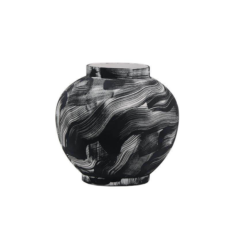 现代中式手新绘陶MAP黑白水墨花瓶花插摆件客厅茶几书房样板房饰