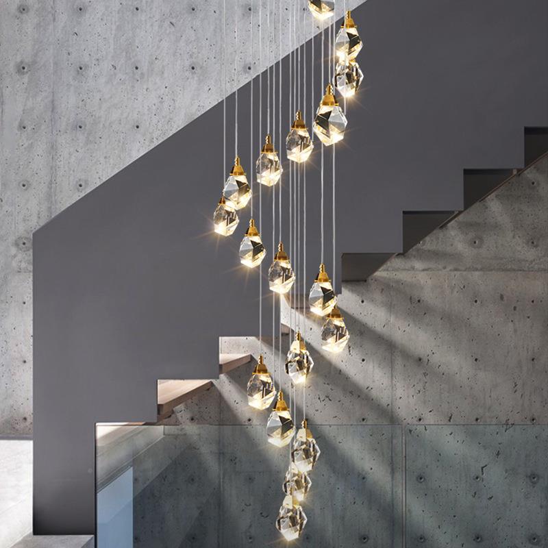 楼大梯长式吊灯现代客气轻奢水晶426灯复别墅厅挑空楼梯灯