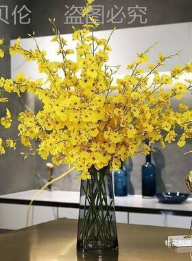 摆饰设黄色餐桌件摆AL100031高品质迎春电视柜舞兰跳花假花装客厅