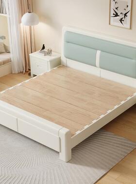 奶婚油白色软用靠实DLI木床音榫卯双人主卧大床简约家气压储静物