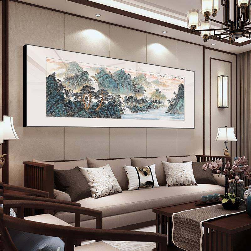 中式山水画客挂公画大气新横sw92幅风景装饰画写字楼办室书房水厅
