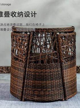 阳台休闲桌小厅户型家用茶桌二椅组合别墅客藤编椅一椅桌椅三BFK