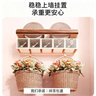 胡桃木厨房置料物奶油风壁挂式免孔调味胡桃木调料架调品多功能收