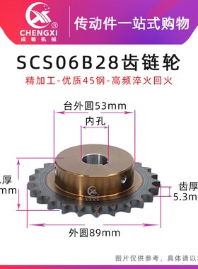 SCS高品质成型孔链轮3分28齿 06B28T外径89 精车内孔键槽顶丝