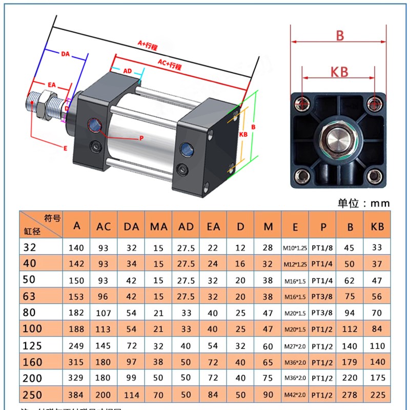 亚德客型小型气动气缸SC63X25/50/75/100/125/150/175行程可调