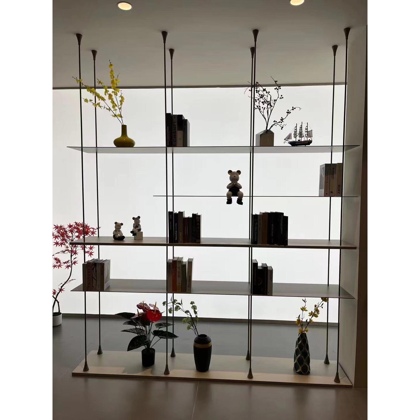 定制极简圆管铝板书架隔断展厅铝合金置物架落地式设计装饰展示架