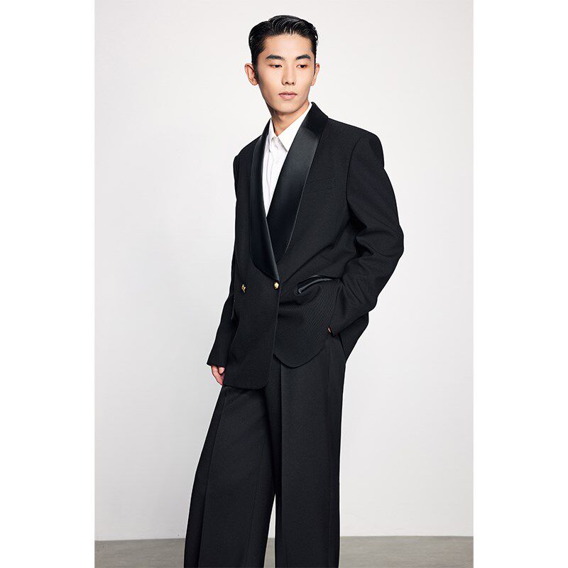 黑色西装套装男英伦风高级感时尚修身商务通勤高定新款正装西服
