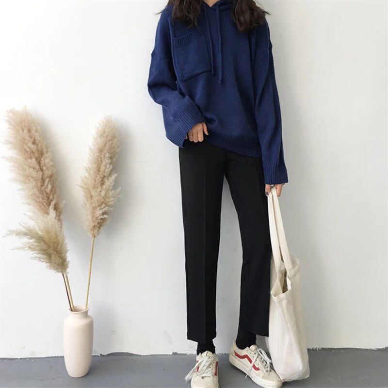 黑色小直筒裤女春季新款韩版宽松九分西装裤高腰休闲工装烟管裤