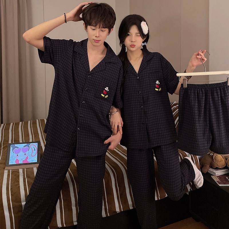 三件套睡衣情侣装一男一女夏季2025新款云朵棉短袖长裤夏天家居服