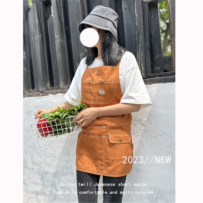 日式纯棉斜纹围裙咖啡师无袖餐厅双肩工作高端罩衣男女定制logo