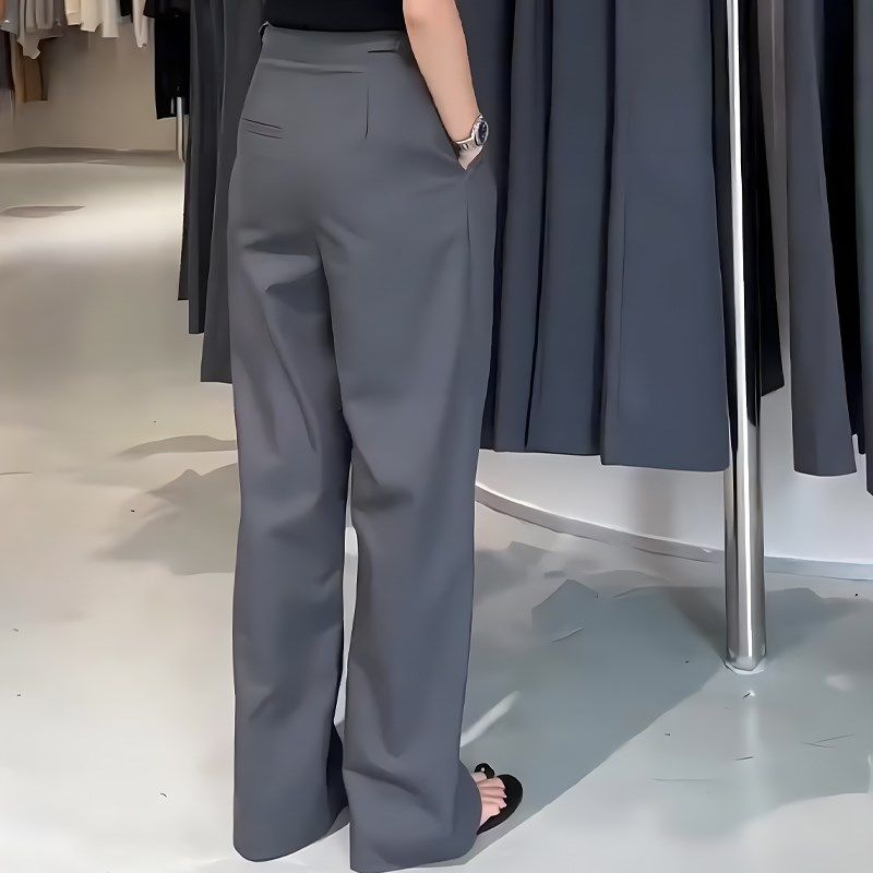 灰色大码长款西装裤女2024年早秋新款高腰遮胯显瘦百搭阔腿直筒裤