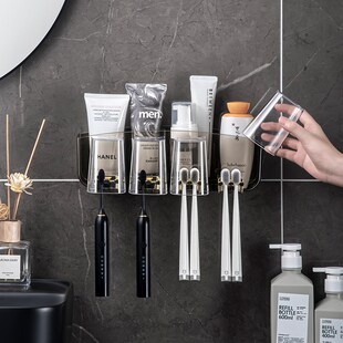 牙刷置物架免打孔漱口杯刷v电动牙杯挂墙卫生间壁挂式架子家庭套
