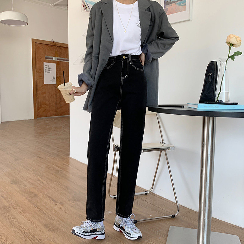 胖mm显瘦牛仔裤女装2021秋季新款遮胯大粗腿大码高腰宽松直筒裤子