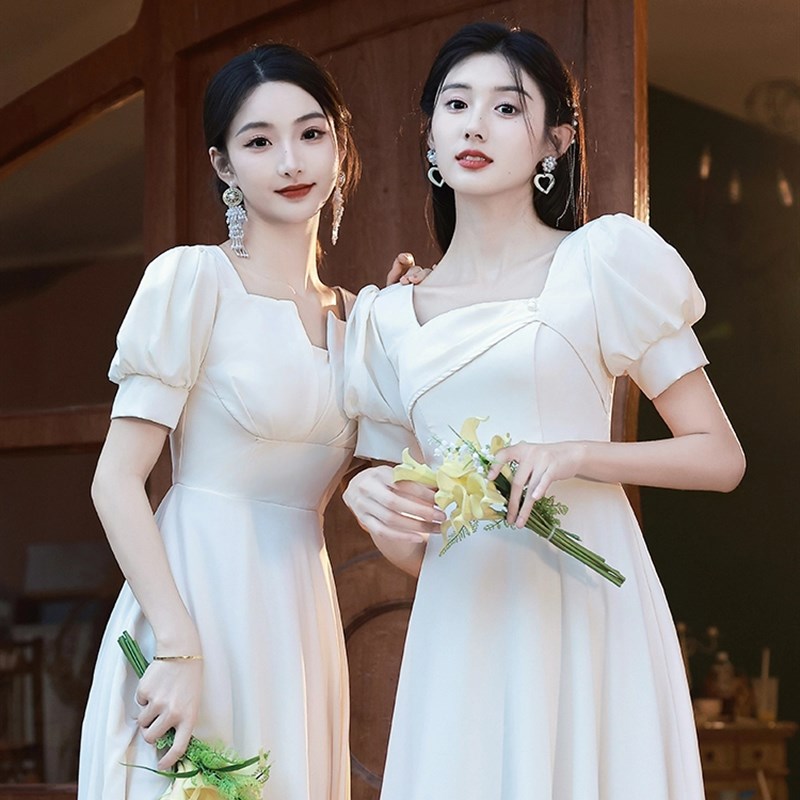 香槟色伴娘服长款2024新款结婚平时可穿高级感显瘦姐妹团晚礼服裙