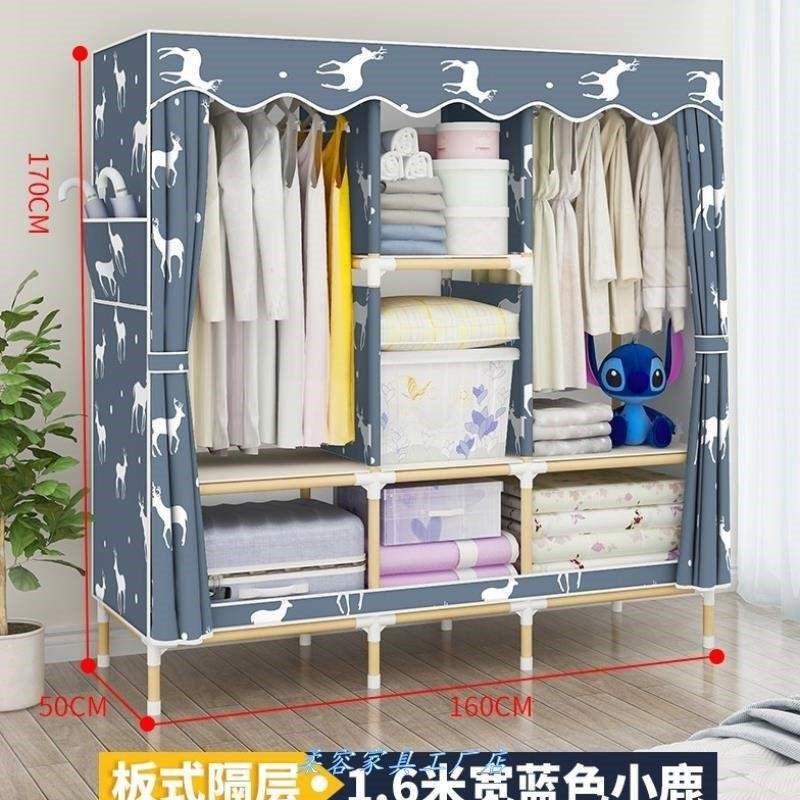 衣柜收纳架实木简易衣柜布衣柜新款双人推拉Q门衣橱卧室家具柜子