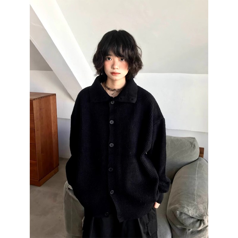 日系复古慵懒风高领毛衣针织开衫女秋冬宽松高级感休闲外搭外套潮