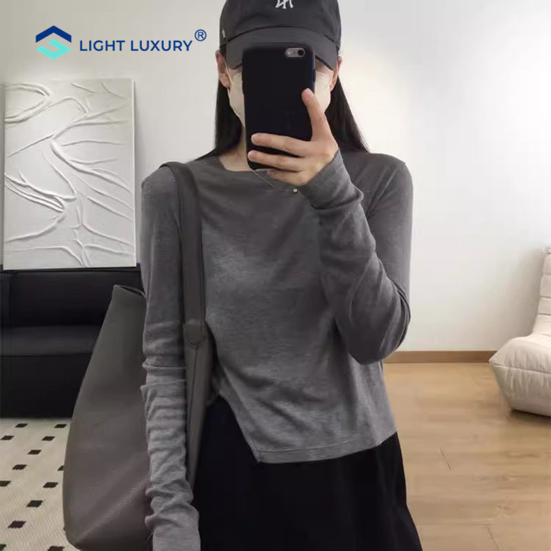 长袖T恤女秋季新款欧货圆领宽松显瘦打底衫内搭修身短款休闲上衣