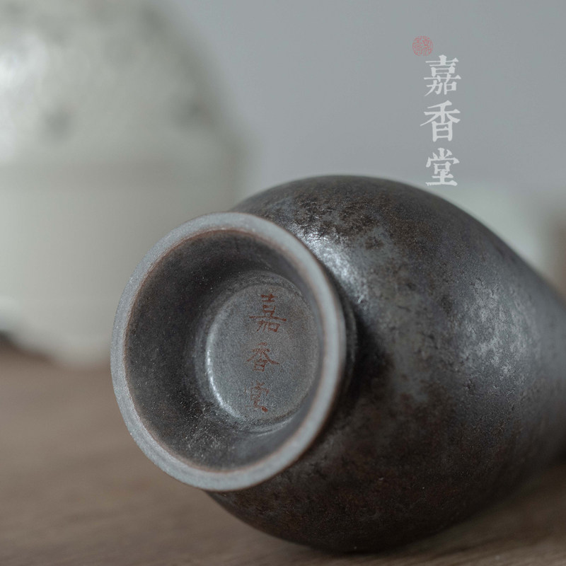 手工黑铜釉胆形香箸瓶陶瓷香道炉瓶D三事香筷香箸香勺灰押净瓶花