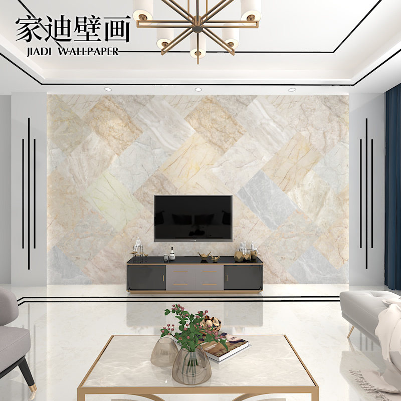 现代简约仿大理石电视背景墙壁纸客厅壁画L卧室影视墙壁布墙布定