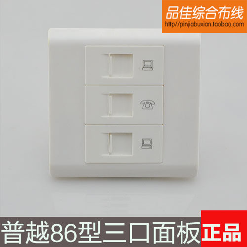 普越三口网络面板86型语音信息面板 网络面板 电话面板三口空面板
