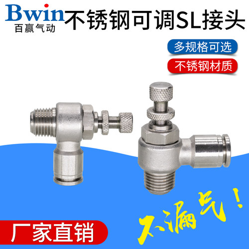 304不锈钢调速接头BKC-SL耐高温高压气动快速快接气管螺纹节流阀