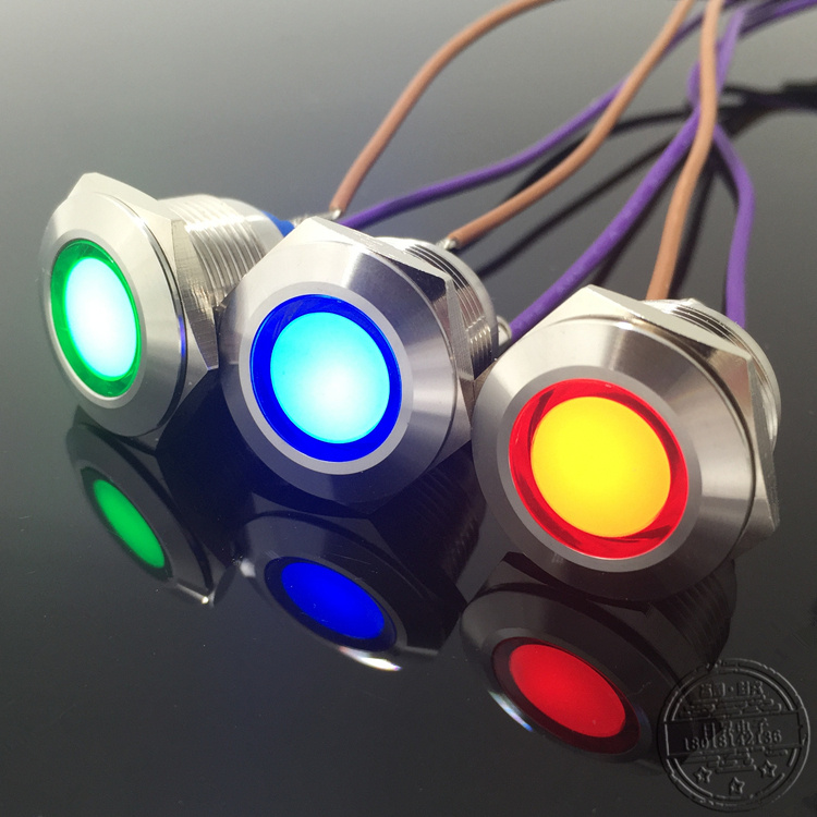 19MM不锈钢金属指示灯电源LED故障信号灯螺丝脚 防水6v12v24v220v