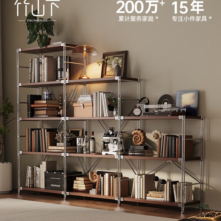 书柜整墙一体钢制家用展示柜客厅组合收纳柜落地置物架简易绘本架