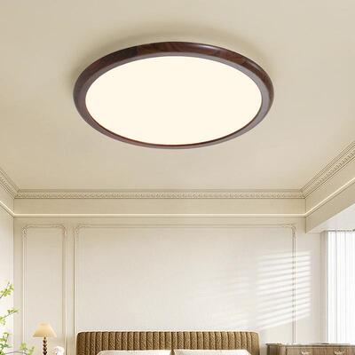 卧7066室全灯吸顶灯北黑现胡桃木圆形主卧灯代简约光谱护眼灯美具