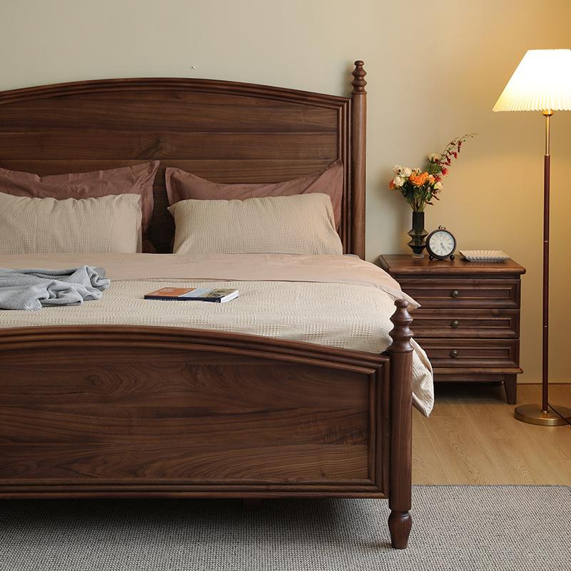 美式黑JTT胡桃木全实木床床北美主米卧1人.8原木双大现代简约家具