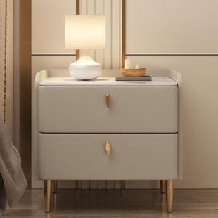 木床头柜边现代床实柜轻感家用卧室岩板小型床头收00162纳柜奢小