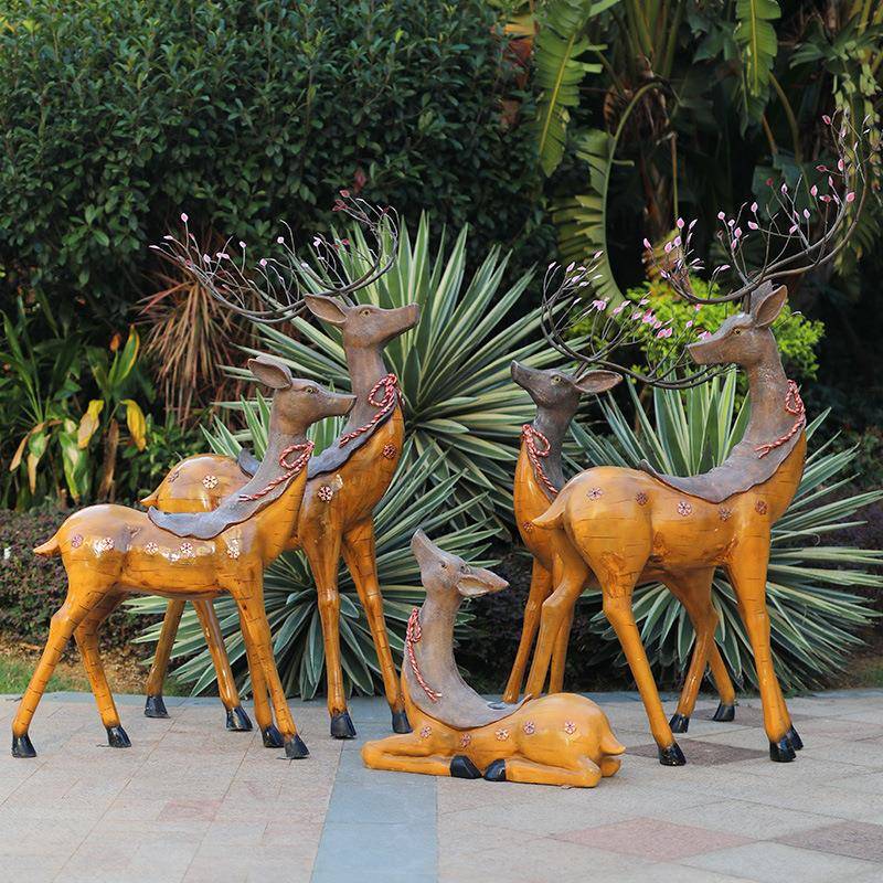 仿林铜梅鹿摆件户外玻璃钢圣诞花鹿雕塑园景圣诞节GHC观商场酒店