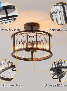 天花板MD228023水晶吸顶灯2头黑室色圆形厨房走廊卧餐厅过灯道玄