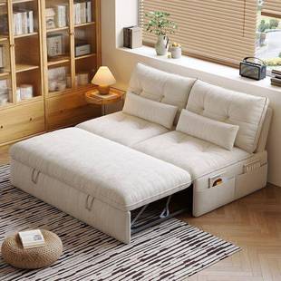 奶尼油风雪尔绒发床可545沙伸缩折叠小户型客厅一体两用5202新款