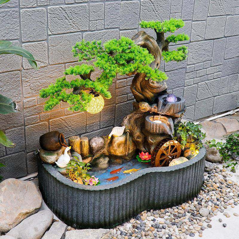 庭院花喷园田园石磨流水泉阳落台鱼池循环水装饰造轮景风水KHT地