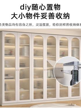 柜带玻璃门展示柜子奶书油风定F77559S7制一顶体整墙到书架书落地