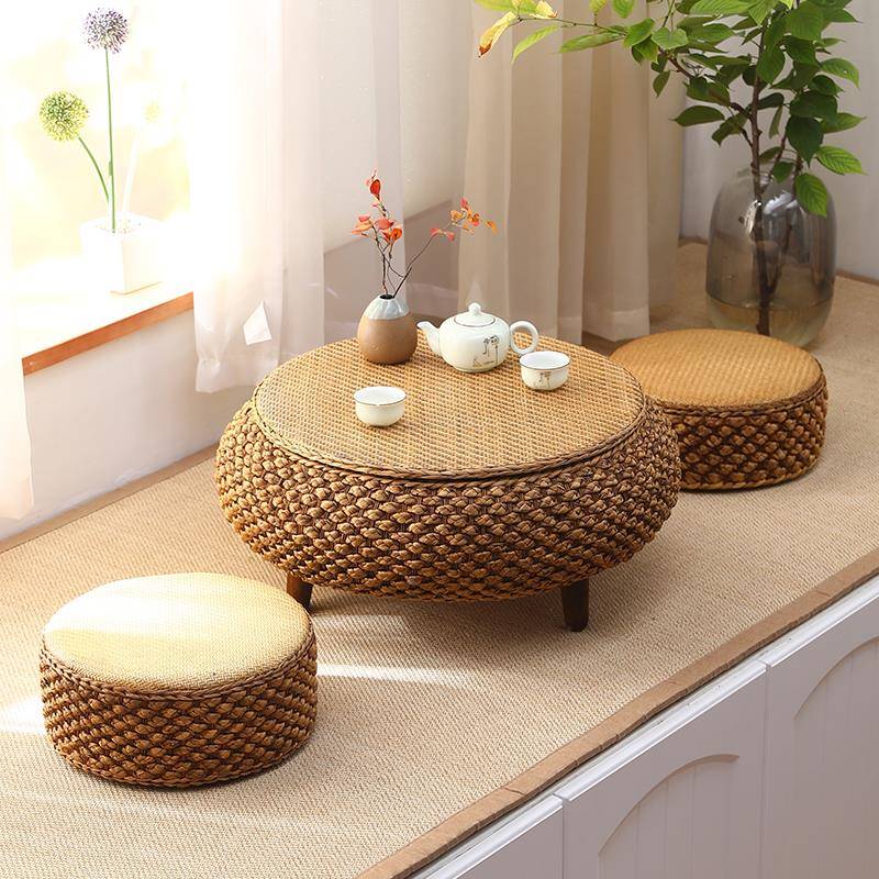 圆日式藤编桌飘窗桌榻榻米茶ASM迷你收纳小桌子炕阳台茶桌几电脑