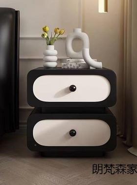 奢奶实木床头柜现代简约卧室ALZ20免安装家用轻储物柜黑色床边柜