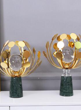 轻奢球绿色电大理石摆水晶摆件B036现代客厅玄关视柜设家居工艺装