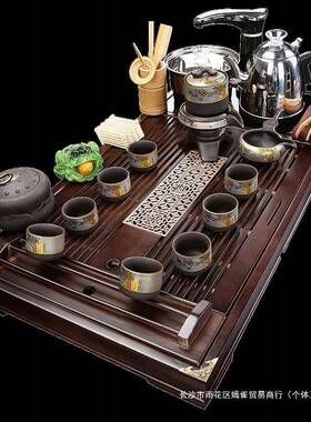 沥水壶茶盘全自动装一体烧水具整20221017套功夫紫砂茶茶台实套木